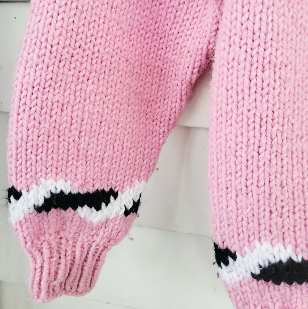 Vintage Girl's Hand Knit Pink Pullover Sweater M - Picture 2 of 5